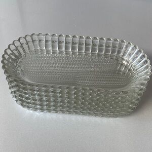 6 Vintage Corn On The Cob Clear Glass Dishes Hazel Atlas 1950’s Tray Set Old